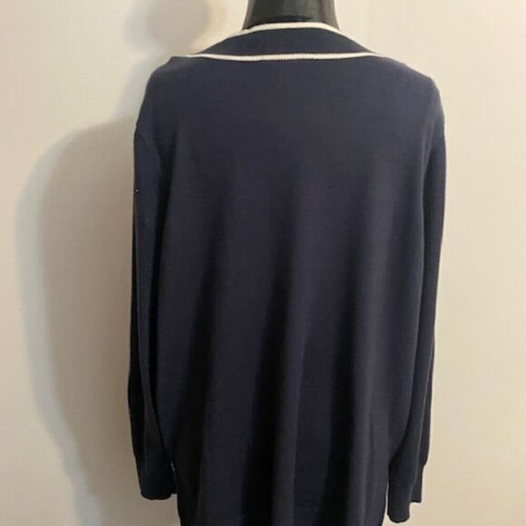 Lane Bryant Blue/White contrast V-neck button down cardigan, size 22/24 - Picture 4 of 5